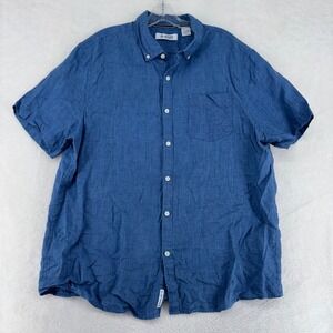 Original Penguin Mens XL Blue 100% Linen Short Sleeve Button Down Shirt OPWSB500